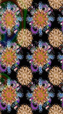 Kusursuz çiçek deseni. Asya tekstil tarzında. Raster illüstrasyonu. Siyah renkli çiçekler. Raster illüstrasyonu.