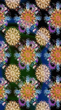 Mavi ve bej renkli çiçekler. Kumaş desenli papatya çiçekleri ayrıntıları.