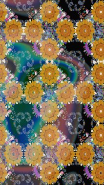 Renkli Bahar Temalı Kusursuz Arkaplan. Düz Çiçek Elementleri Tasarımı. Raster illüstrasyonu. Kusursuz Chichi kumaş deseni. Çiçek deseni.