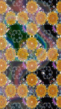 Düz Çiçek Elementleri Tasarımı. Renkli Bahar Temalı Kusursuz Arkaplan. Raster..