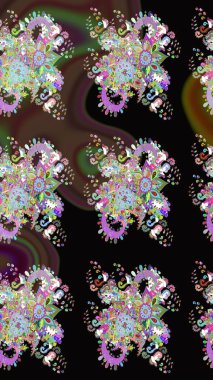 Tekstil için dikişsiz suluboya desen. Sevimli çiçekleri, desenleri, siyah renkleri olan renksiz bir desen. El çizimi çiçek pürüzsüz desen (taş)).