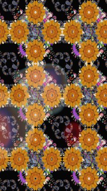 Klasik taslak çizimi. Raster çiçek izi. Raster Yumuşak kumaş deseni. Çiçekli turuncu, dikişsiz desen.