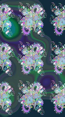 El yapımı çiçek ve bitki koleksiyonu. Robot resim tarzı mavi renkler. Raster illüstrasyonu. Şirin karalama çiçekleri olan kusursuz çiçek desenleri. Raster illüstrasyonu.