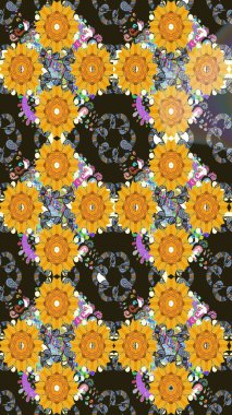 Sarı renkte çiçeklerle kusursuz çiçek deseni. Sulu boya tarzında sarı renkte çiçekler.