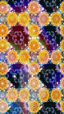 Hediye ambalaj kağıdı, tebrik kartları, posterler ve pankart tasarımı. Sarı renkli çiçekler. Raster düz çiçekleri pürüzsüz desen.