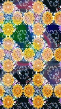 Düz Çiçek Elementleri Tasarımı. Sarı renkli çiçekler. Raster illüstrasyonunda kusursuz çiçek deseni. Renkli Bahar Teması Kusursuz Arkaplan.