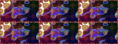 Raster - stok. Yapraklı çiçekler ve kahverengi renkli papatya çiçekleri. Kusursuz arkaplan deseni.