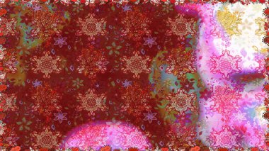 Raster illüstrasyonunda kusursuz çiçek deseni. Kırmızı renkte çiçekler.