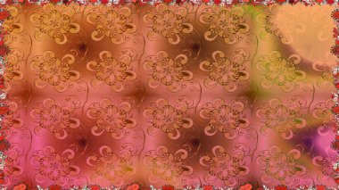 Düz Çiçek Elementleri Tasarımı. Renkli Bahar Temalı Kusursuz Arkaplan. Turuncu renkli çiçekler. Raster illüstrasyonunda kusursuz çiçek deseni.