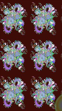 Çiçek deseni. Renkli Bahar Temalı Kusursuz Arkaplan. Düz Çiçek Elementleri Tasarımı. Raster pürüzsüz Güzel kumaş deseni.