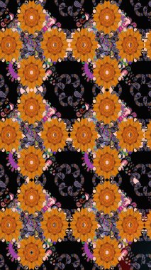 Renkli Bahar Tema dikişsiz desen Arka Plan. Süslü kumaş deseni. Raster illüstrasyon Dikişsiz Çiçek Desen. Yassı Çiçek Elemanları Tasarımı.