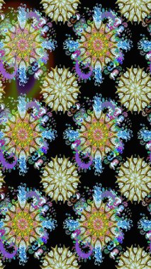 Düz Çiçek Elementleri Tasarımı. Renkli Bahar Temalı Kusursuz Arkaplan. Güzel çiçek deseni. Siyah ve nötr renkte çiçekler.