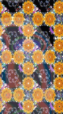 El çizimi. Güzel kumaş deseni. Raster illüstrasyonu. Çiçekler, dallar, otlar ve çiçekler.