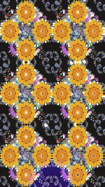 Raster illüstrasyonu. Bahar çiçekli, dikişsiz, sevimli çiçek deseni. Güzel kumaş deseni.