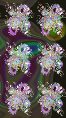 Yeşil renkli çiçekler. Düz Çiçek Elementleri Tasarımı. Renkli Yaz Temalı Kusursuz Arkaplan. Raster illüstrasyonunda trendsiz çiçek deseni.