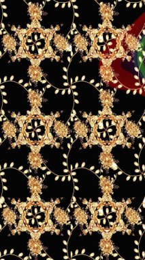 Çiçeksiz desenli arka plan. Gömlek baskısı için çiçek boyası. Siyah ve bej renkli çiçekler.