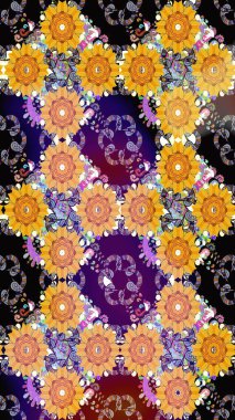 Sarı ve siyah renkte çiçekler. Hediye ambalaj kağıdı, tebrik kartları, posterler ve pankart tasarımı. Raster düz çiçekleri pürüzsüz desen.