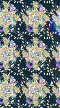 Çiçek ve yapraklı çiçek deseni. Raster illüstrasyonu. Küçük çiçekli şirin desen.