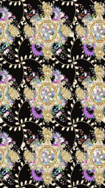 Siyah renkli çiçekler. Raster illüstrasyonunda kusursuz çiçek deseni.