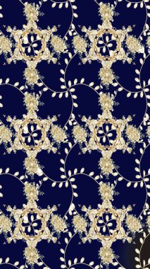 Düz Çiçek Elementleri Tasarımı. Renkli Bahar Temalı Kusursuz Arkaplan. Siyah renkli çiçekler. Raster illüstrasyonunda kusursuz çiçek deseni.