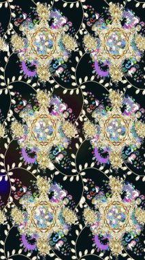 Raster Illustrasyon 'da moda olmayan çiçek deseni. Düz Çiçek Elementleri Tasarımı. Renkli Yaz Temalı Kusursuz Arkaplan. Güzel kumaş deseni.