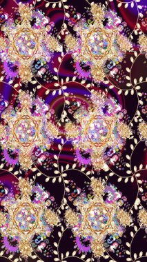 Raster illüstrasyonu. El çizimi. Çiçekli, yapraklı, çiçeksiz çiçek desenli..