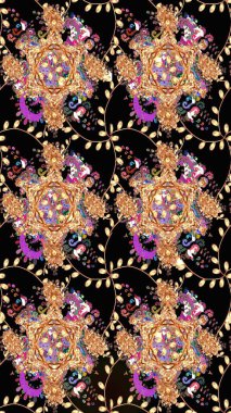 Düz Çiçek Elementleri Tasarımı. Renkli Bahar Temalı Kusursuz Arkaplan. Raster illüstrasyonunda kusursuz çiçek deseni. Süslü kumaş deseni.