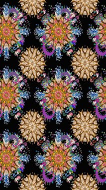 Güzel çiçekli kusursuz desen ve siyah renkli yapraklar, suluboya çiçek deseni, duvar kağıdı, kart ya da kumaş için fayanslı. Raster illüstrasyonu.