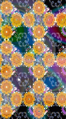 Raster illüstrasyonunda kusursuz çiçek deseni. Suluboya tarzında mavi renkte çiçekler.