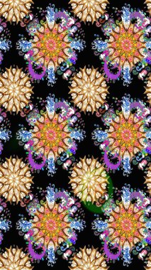 Siyah ve kahverengi renkte çiçekler. Raster illüstrasyonunda kusursuz çiçek deseni.