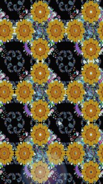 Siyah yapraklı yabani çiçekler. Raster illüstrasyonu. Suluboya, elle çizilmiş. Kusursuz arkaplan deseni.