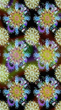 Raster illüstrasyonu. Tarafsız ve kahverengi renkte çiçekler. Kusursuz çiçek deseni. Raster illüstrasyonu. Asya tekstil tarzında.