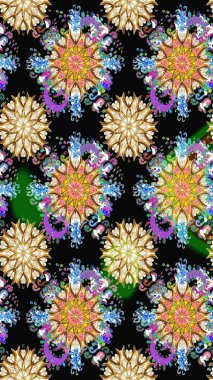 Siyah renkli çiçekler. Düz Çiçek Elementleri Tasarımı. Çiçekli, suluboya desenli kusursuz çiçek deseni. Renkli Bahar Temalı Kusursuz Arkaplan. Raster illüstrasyonu.