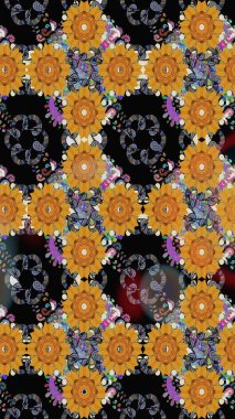 Nazik, narin çiçek arkaplanı. Çiçekli karalama şeklinde Raster çiçek deseni. Siyah ve sarı renkte çiçekler.