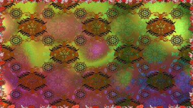 Renkli Yaz Temalı Kusursuz Arkaplan. Düz Çiçek Elementleri Tasarımı. Kahverengi renkli çiçekler. Çiçekli pürüzsüz retro desen.