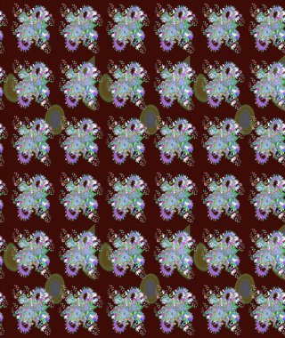 Şirin çiçek elementleri. Kahverengi renkli çiçekler. Robot resim. Raster illüstrasyonu.