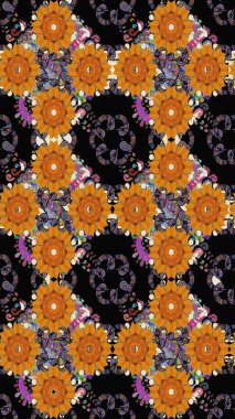 Ağaç dallı bahar çiçekleriyle desen, çiçek siluetiyle siyah renkler. Raster deseni.