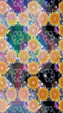 Düz Çiçek Elementleri Tasarımı. Bej renkli çiçekler. Renkli Yaz Temalı Kusursuz Arkaplan. Raster illüstrasyonunda trendsiz çiçek deseni.