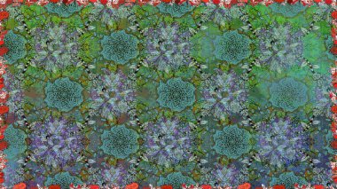 Raster deseni. Raster illüstrasyonu. Küçük çiçekteki sevimli çiçek deseni. Yeşil renklerde. Soyut çiçek pürüzsüz desen arkaplanı.