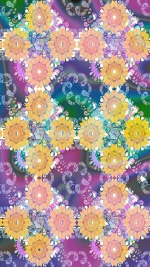 Düz Çiçek Elementleri Tasarımı. Kusursuz Renksiz Bahar Temalı Kusursuz Arkaplan. Bej renkli çiçekler. Sevimli çiçek raster deseni.