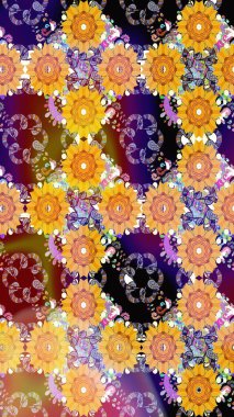 Düz Çiçek Elementleri Tasarımı. Renkli Bahar Temalı Kusursuz Arkaplan. Raster illüstrasyonunda kusursuz çiçek deseni. Sarı renkte çiçekler.