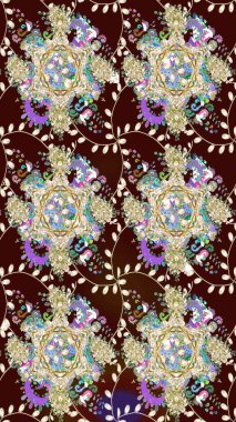 Raster düz çiçekleri pürüzsüz desen. Kahverengi renkli çiçekler. Tasarım hediye paketi, tebrik kartları, posterler ve afiş tasarımı.