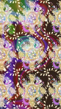 Tarafsız renklerde Asya tekstil tarzında. Raster illüstrasyonu. Kusursuz çiçek deseni.