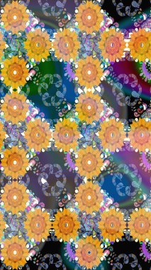 Raster illüstrasyonunda kusursuz çiçek deseni. Suluboya tarzında mavi renkte çiçekler.