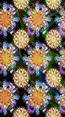 Kabile sanatı boho baskısı, klasik çiçek arkaplanı. Arkaplan dokusu, duvar kağıdı, çiçek temalı siyah renkler. Soyut etnik raster pürüzsüz desen.