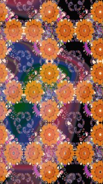 Turuncu renkli çiçekler. Çiçeksiz desenli arka plan. Tişört baskısı için çiçek boyama rasteriName.