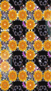 Tekrar eden çiçek arkaplanı, zarif gri ve sarı çiçek duvar kağıdı. Gri ve sarı renklerde çiçek desenleri, el yapımı papatyalar, papatyalar..