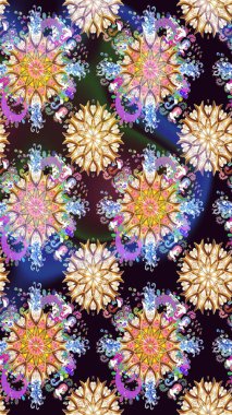 Siyah renkte etnik çiçeklerle kusursuz bir desen. Raster Çiçek İllüstrasyonu güzel tekstil..