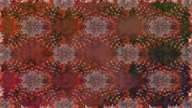 Raster illüstrasyonunda kusursuz çiçek deseni. Kahverengi renkte çiçekler.