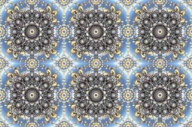 Barok tarzında kusursuz bir doğulu süsü. Gri, mavi ve altın elementli nötr renkler üzerine geleneksel klasik altın raster deseni.